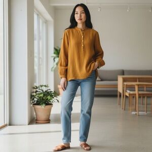 NWT LESET Textured Tunic Top Mustard Yellow S